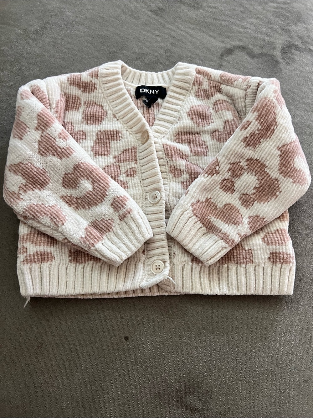 DKNY Cream and Pink Leopard Knit Cardigan